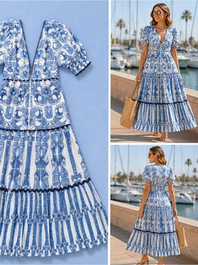 ASH & EDEN - Osha blue cotton Maxi Dress Aqua NWT
